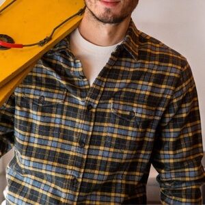 Grayers Mens Heritage Flannel Long Sleeve Shirt Charcoal Gold Plaid Size L